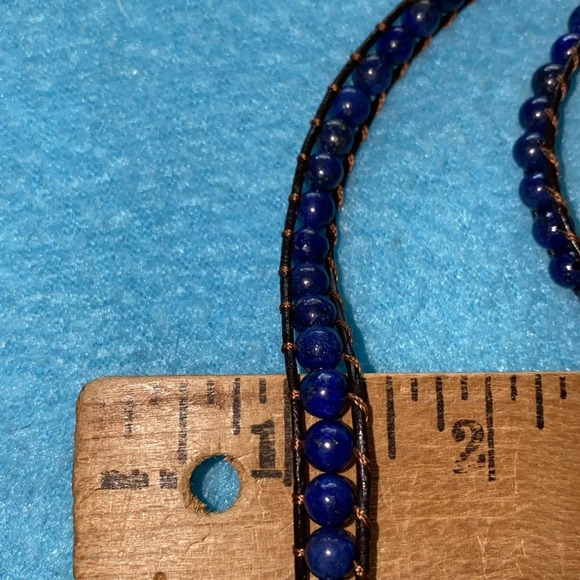 BBJ Lapis Lazuli Wrist wrap bracelet weaved in leather strips boho size OSFA - Picture 7 of 8